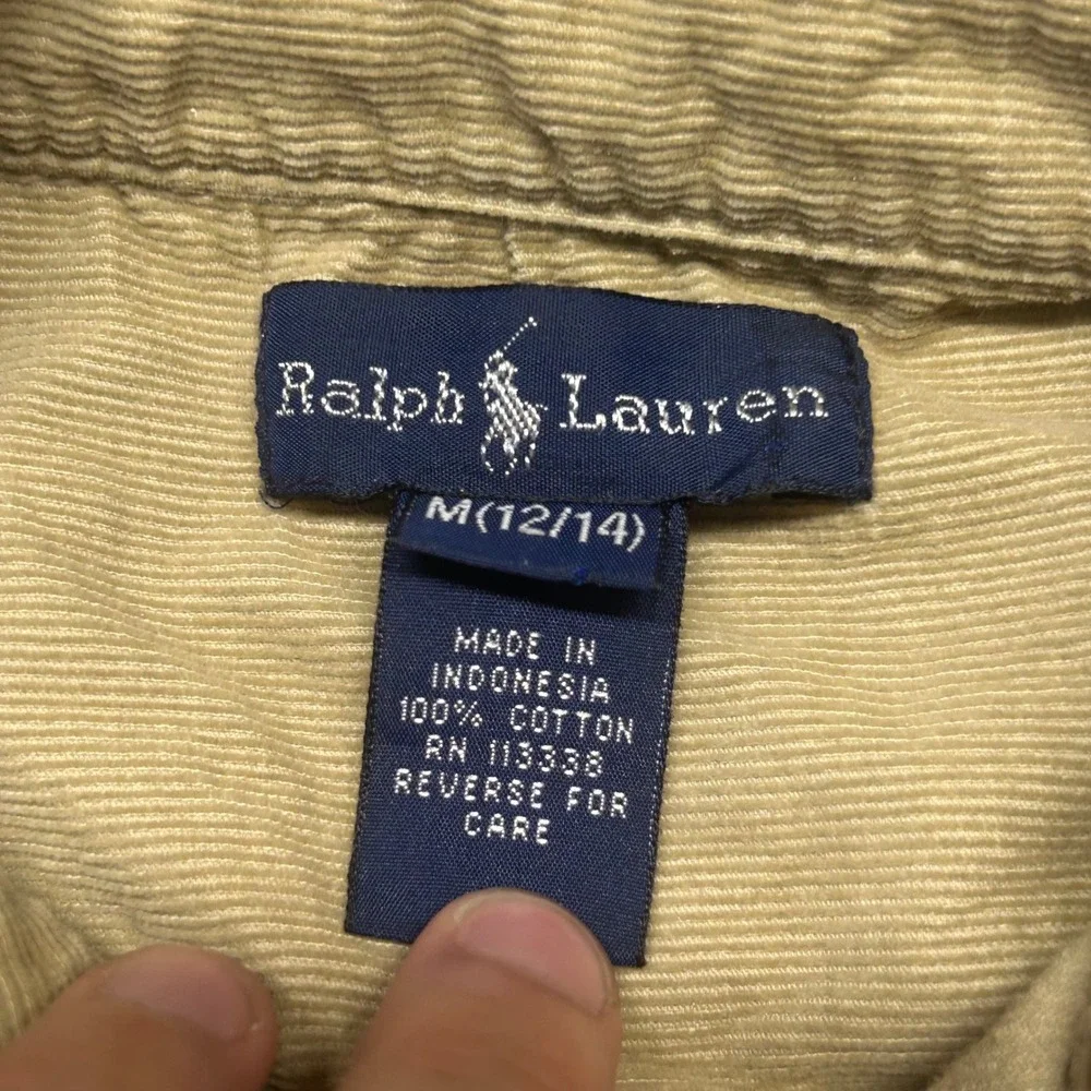 Ralph Lauren Corduroy Shirt Tan Boys Size M 12/14 Khaki Button Down Preppy